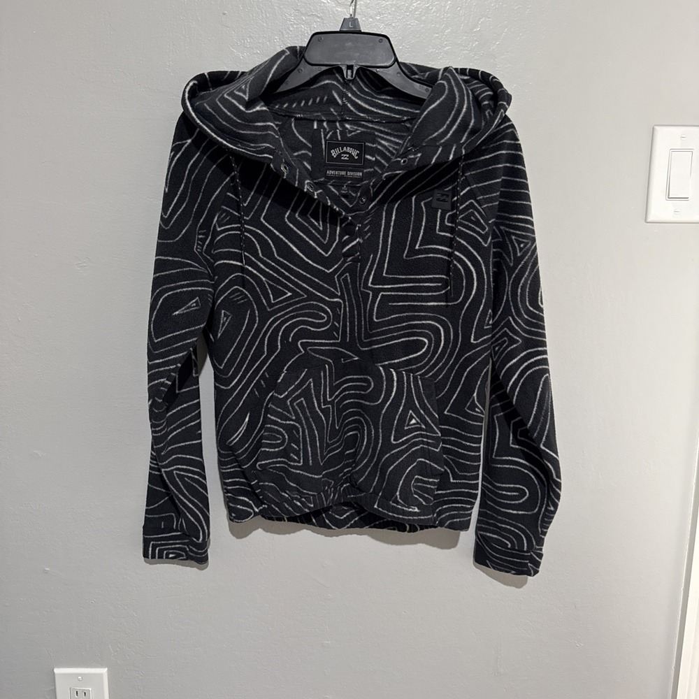 Billabong Womens Gray Geometric Fleece Hoodie Adventure Division Size S